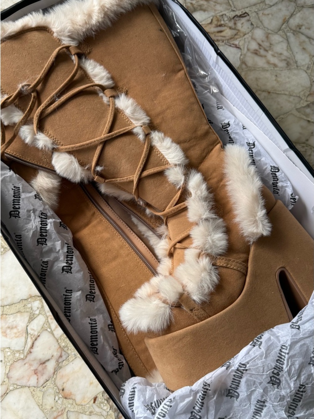 NEW Demonia Faux Fur suede platform boots